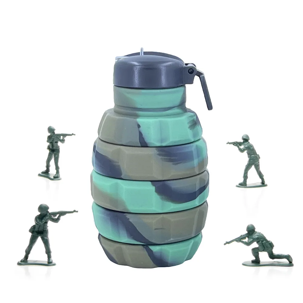 Convenient outdoor portable grenade shaped folding silicone water bottle