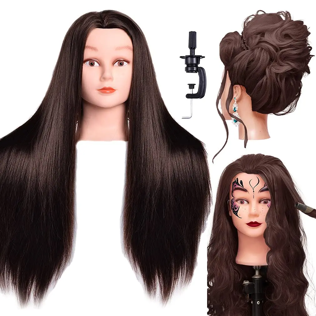 Long Synthetic Fiber Hair Styling Training Head Manikin Cosmetology Doll Head Hair with Free Clamp Holder