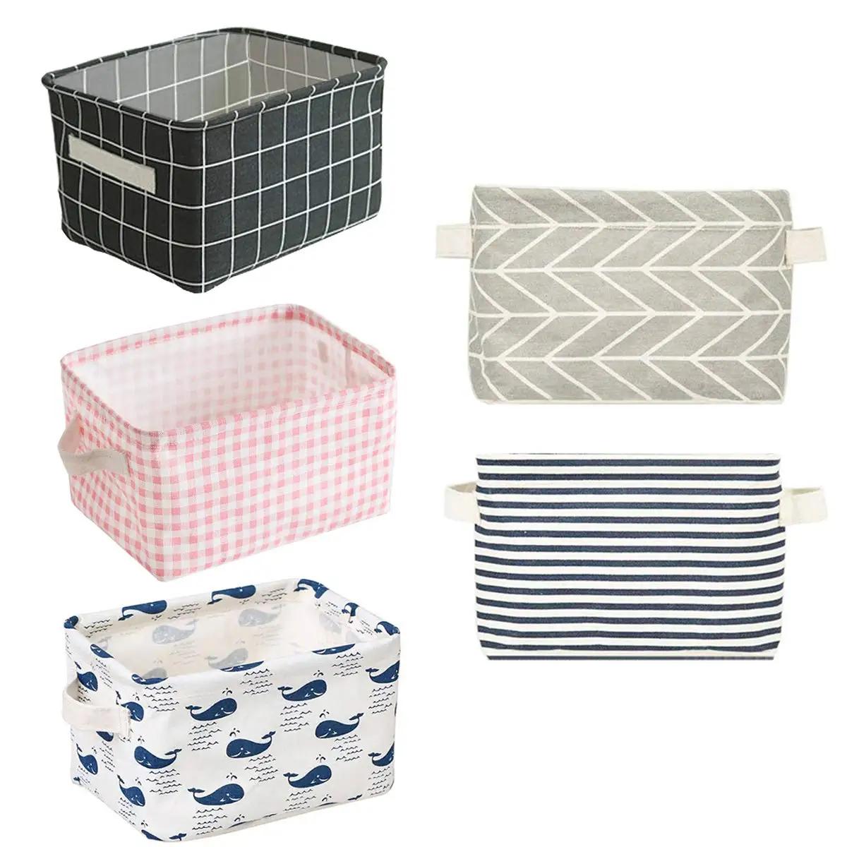 Handle Cotton Linen Blend Storage Bins for Makeup Book Baby Toy Foldable Container Organizer Fabric Storage Receive Baskets