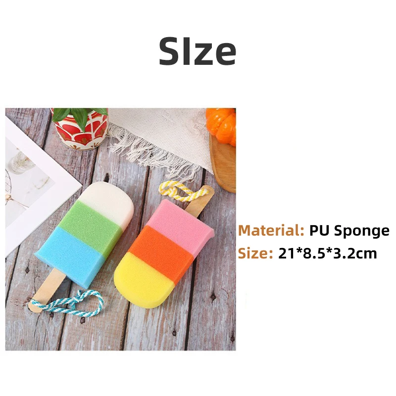 Promotion Popular Random Colors Ice Cream Bath Kitchen Cellulose Sponge Long Handle Scrubber Shower Puff For Cleaning