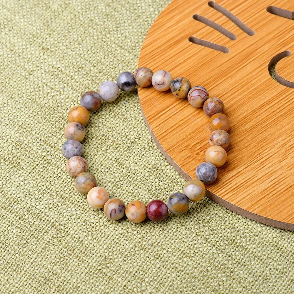 Natural  8mm Crazy Lace Agate Stone Healing Crystal Stretch Beaded Bracelet Gift