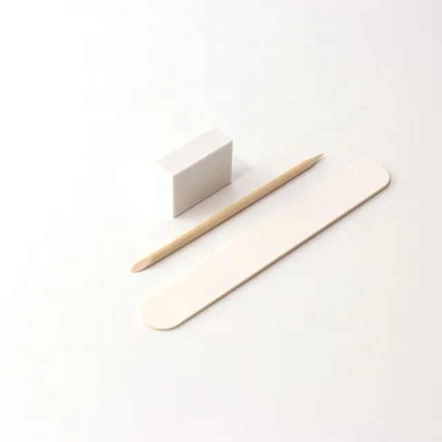 Professional 3 Pieces Manicure Kit Mini White Wood Nail File Buffer Orange Wood Stick Disposable Nail Care Set For Salon