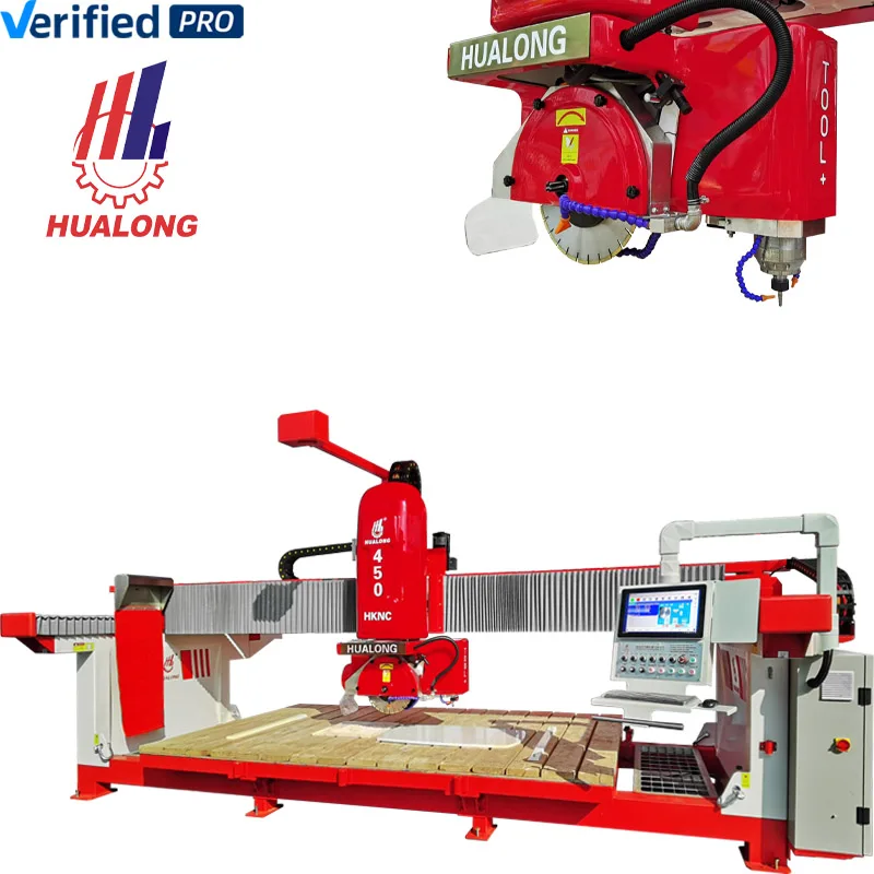 HUALONG machinery HKNC-450+ marble cutting machine double sided suction cup cnc Bridge Saw 5 Axis Cutter with router camera