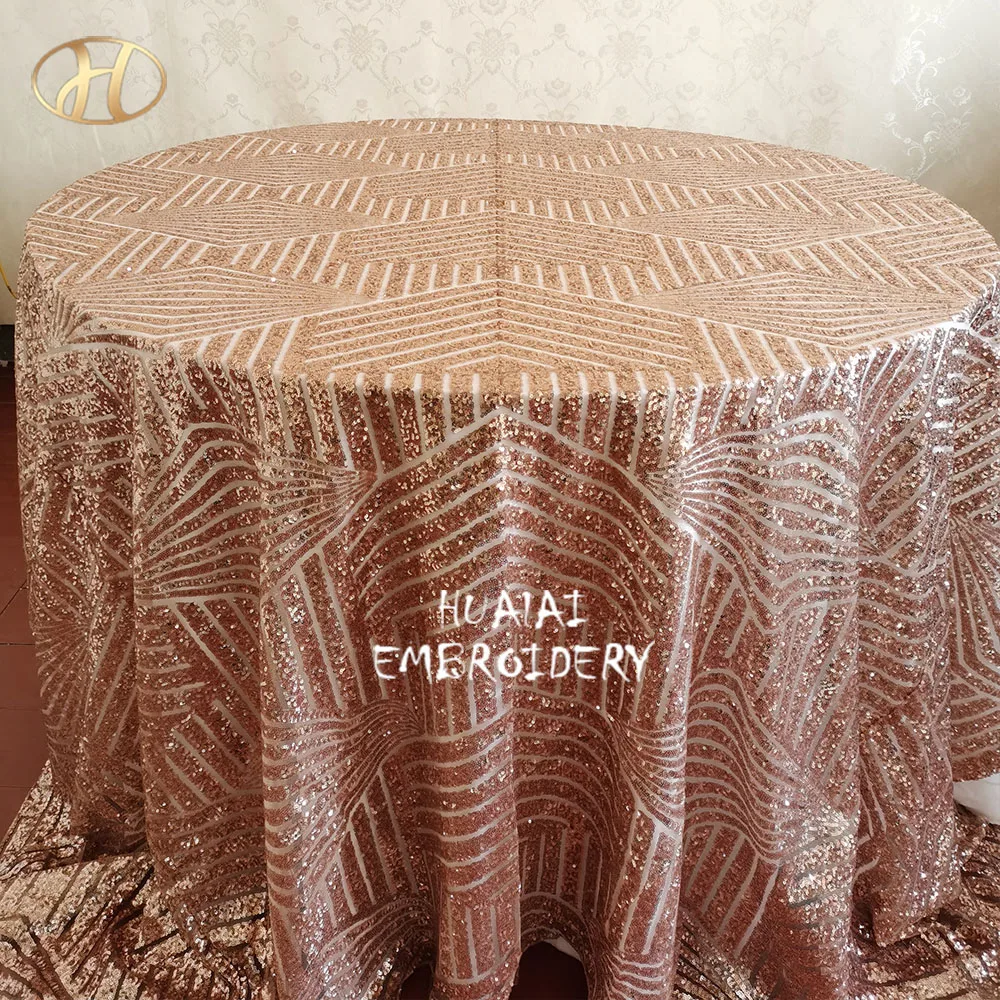 Rose gold quality custom luxury geometric glitz sequin design trade show table cloth overlay  for wedding
