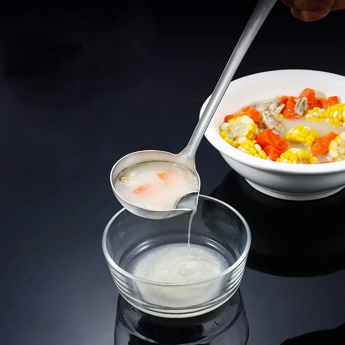 Private label wholesale oil separator soup ladle stainless steel cooking spoons with long handle kitchen soup dinner spoon