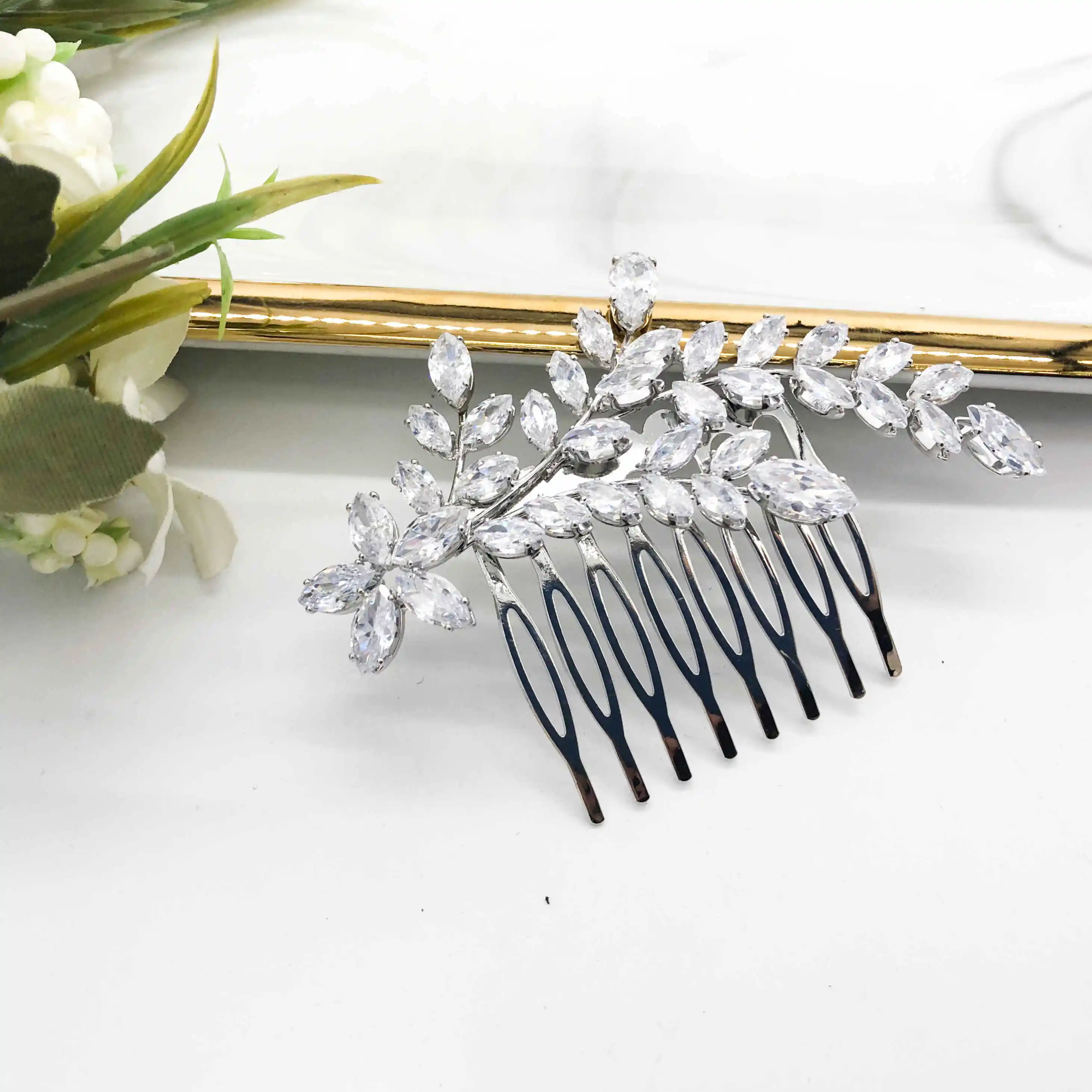 GS0084 новый дизайн в форме листа циркониевые свадебные аксессуары для волос гребень для волос