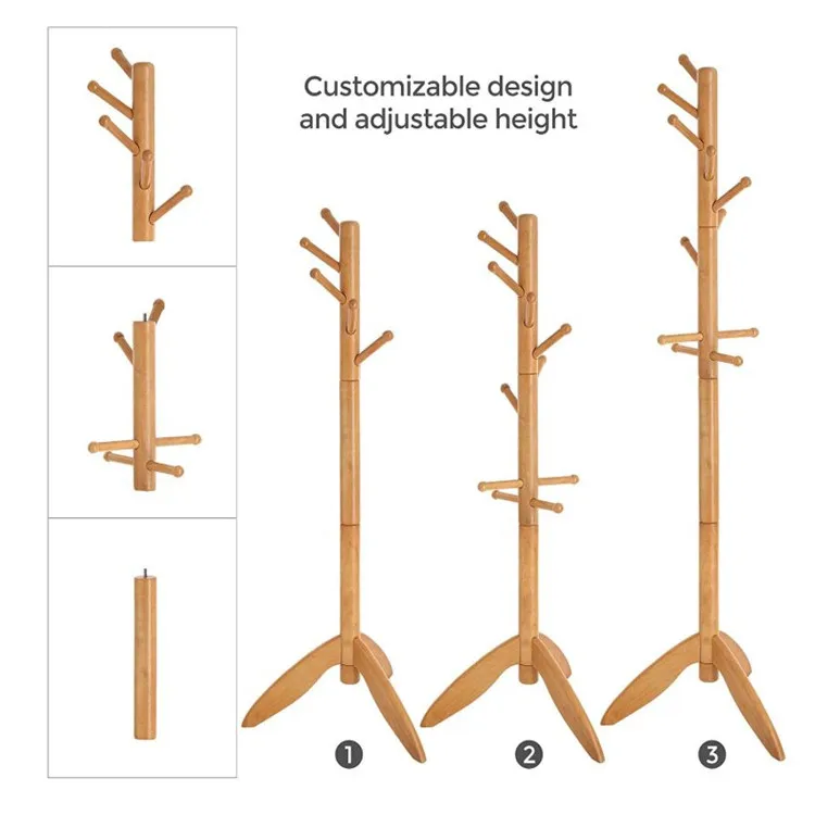 Manufacturer delicate workmanship 11 rounded hooks cloth stand wooden