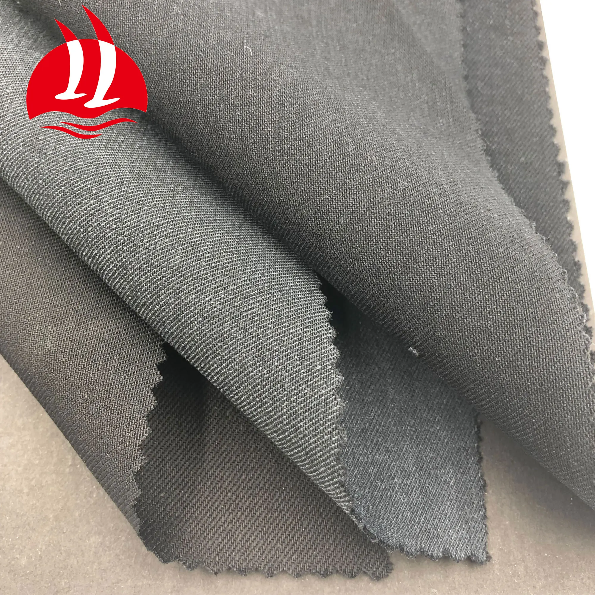 
12.7OZ Cotton polyester spandex blend stretch twill woven black denim jeans fabric 