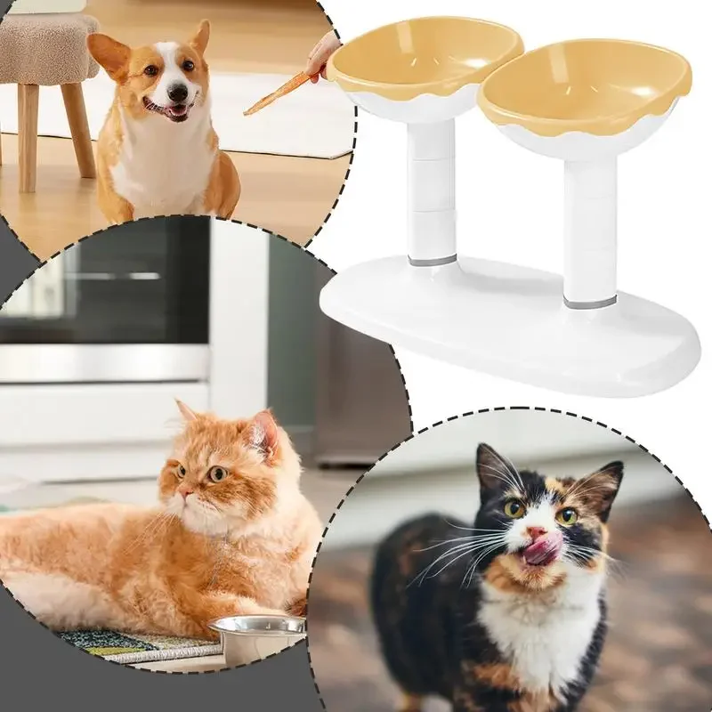 Xianchanpets Adjustable Cream Double Bowl Feeder New Step-By-Step Combination Pet Bowl for Small Animals Water & Food Serving