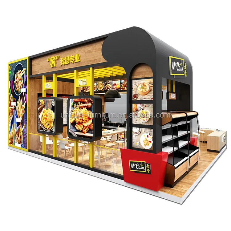 Hot sale fast food kiosk modern potato kiosk French fries booth design retail snack stall food concession stand for sale