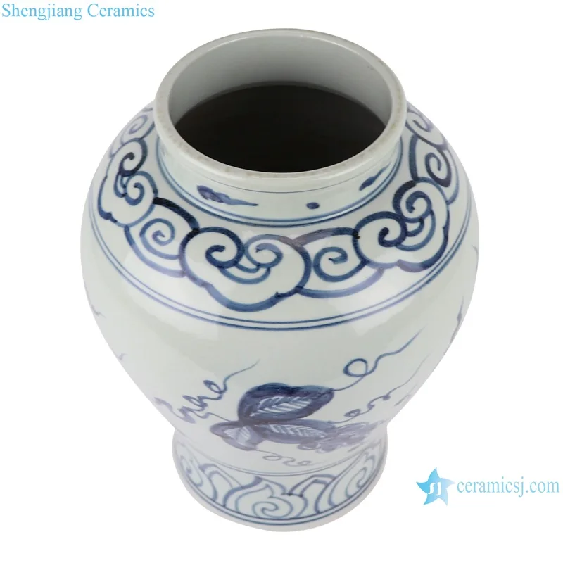 RZSX55 Blue and White Porcelain Grape Design Ceramic Flower Pot Porcelain Tabletop Vases