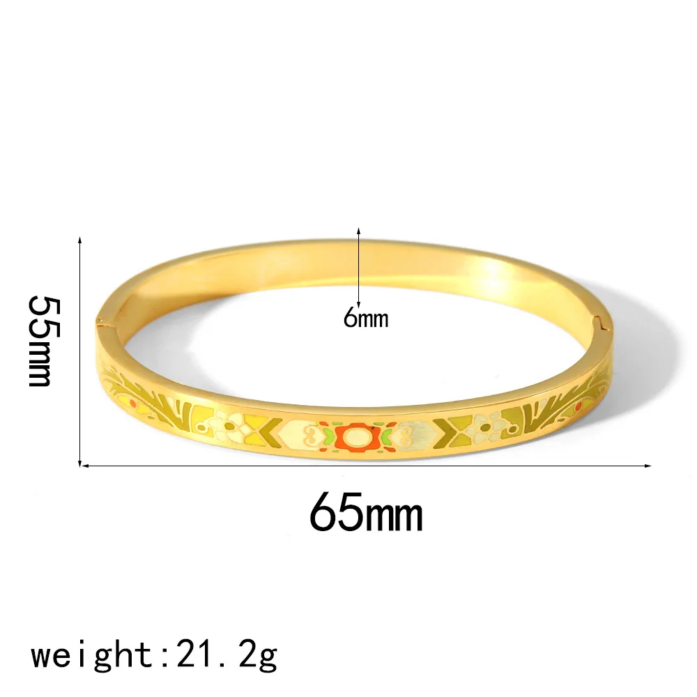 Custom manufacture colorful open enamel bangle wholesale fashion women 18k gold plated stainless steel enamel cuff bangle