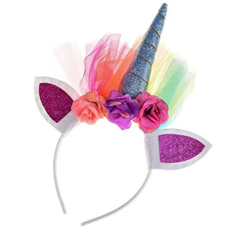 China Manufacturers Girl Birthday Party Rainbow Unicorn Horn Crown Headband