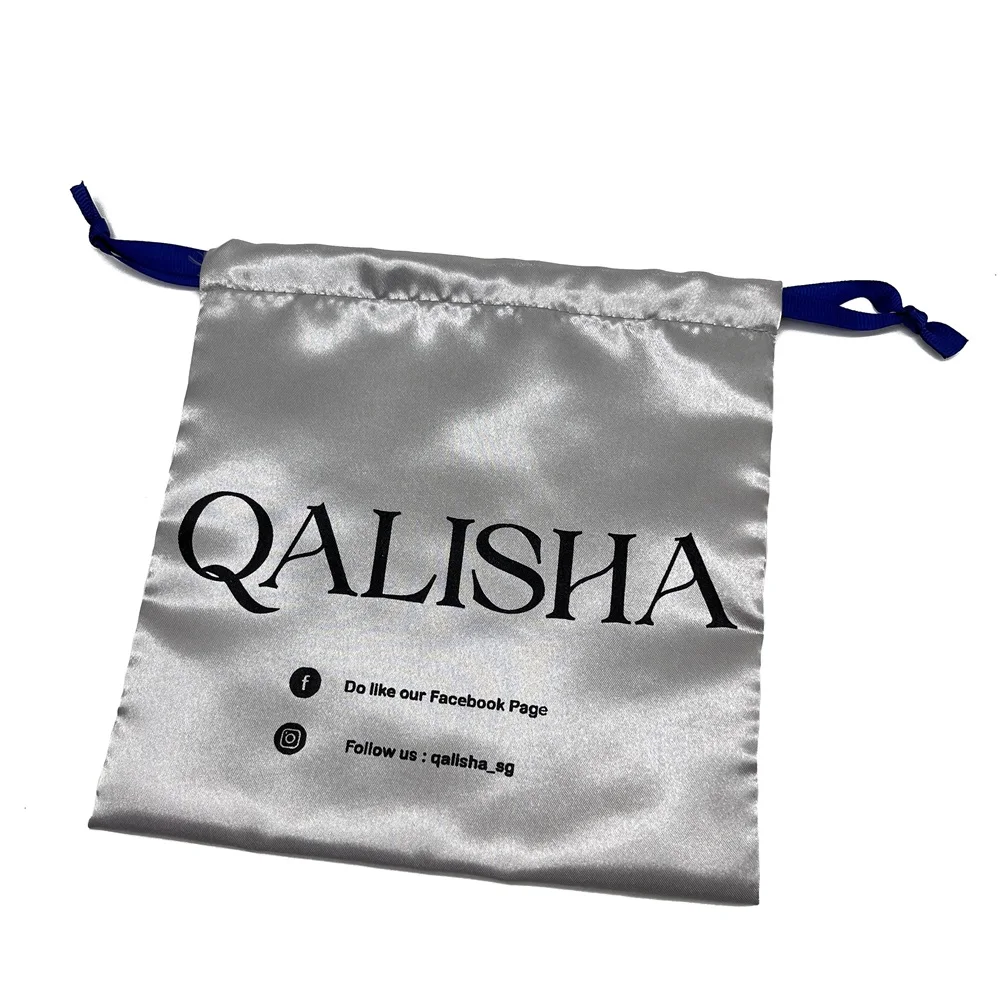 Factory Custom Printed Satin Dust Pouch Gift Packaging Hair Wig Large Silk Bag Satin Drawstring Bag Custom Satin Bags With Logo