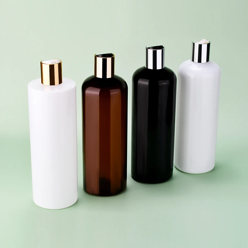 Wholesale amber clear black 50ml 100ml 200ml plastic shampoo lotion body wash laundry detergent bottle with disc caps