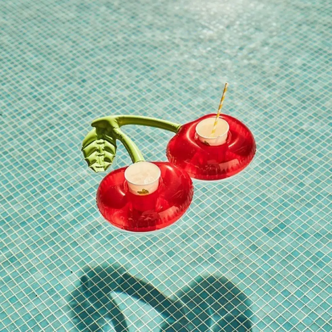 Cherry Pool Drink Floats Inflatable Cup Holders for Pool Party and Swimming Fun Inflatable Drink Holder