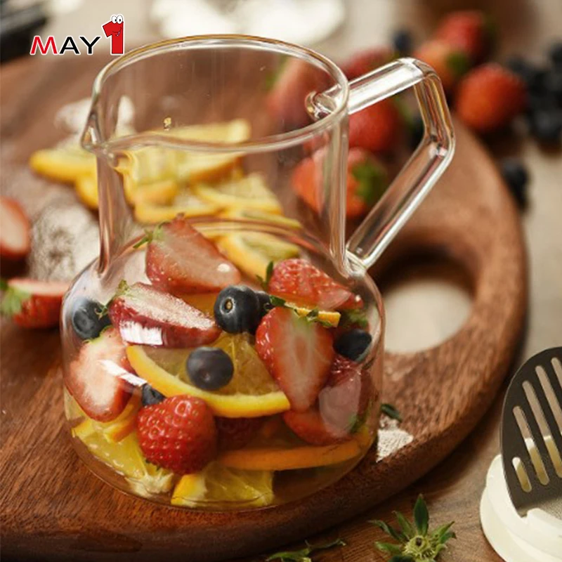 Minimalist high clear thermo proof cooking frozen glass filter tea pitcher