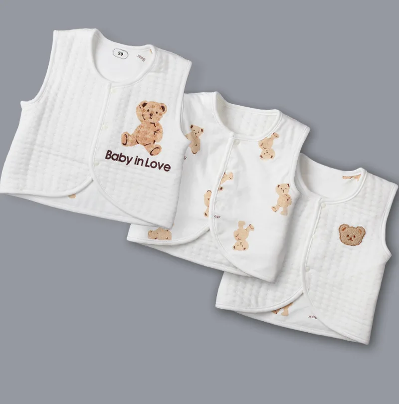 Custom Oem Odm Newbron Baby Boys Girls Top Vest 100%cotton Toddler girl clothes baby teddy bear plush printing Baby boy clothes