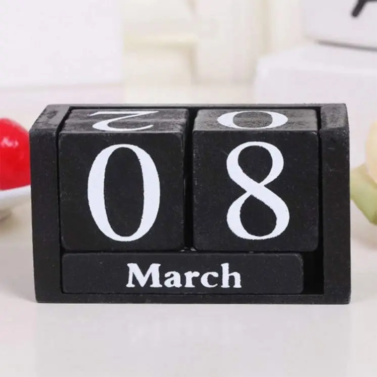 Modern black desktop time concept permanent date Office calendar custom wood