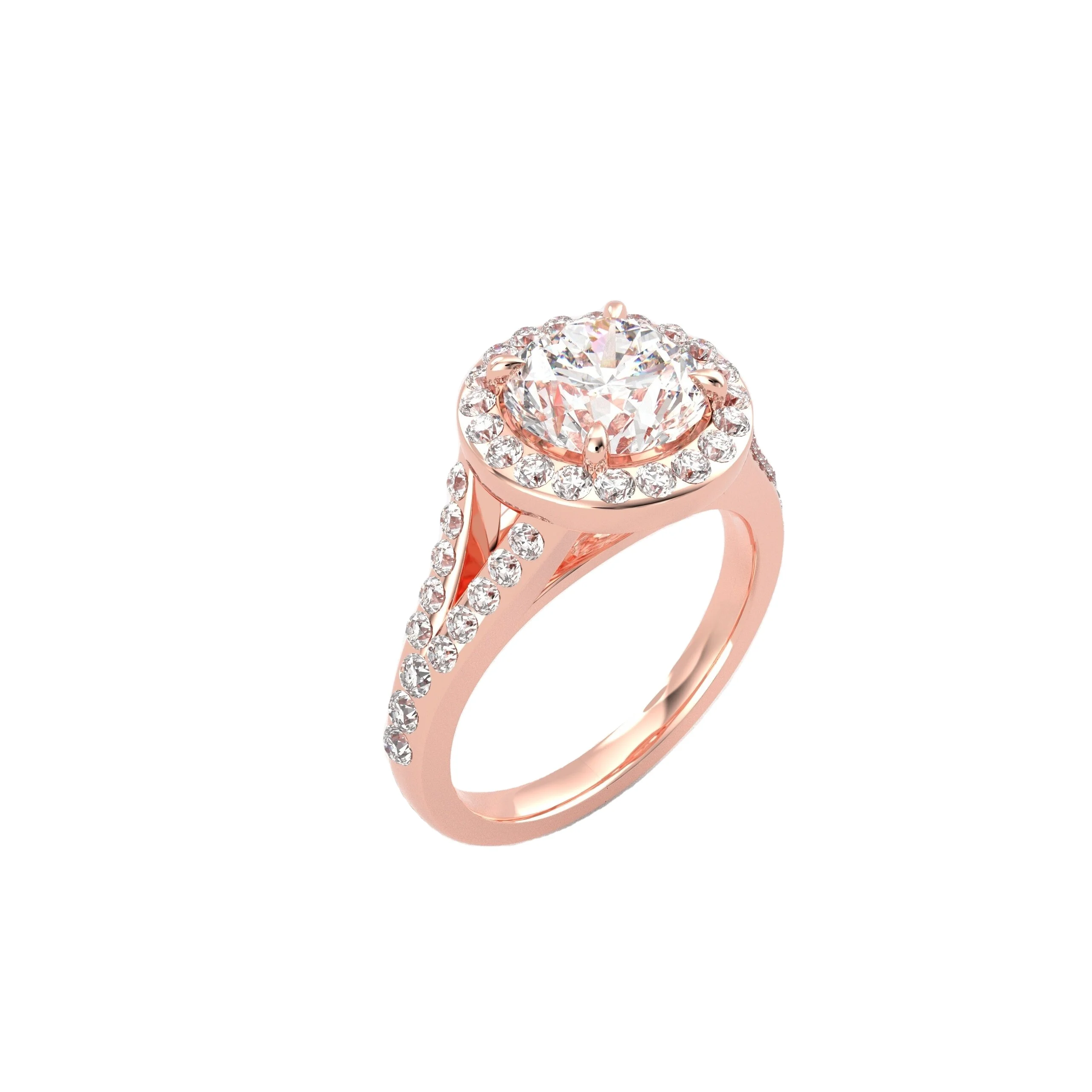 Lab Diamonds Yellow Gold Rose Gold Shining Halo Diamond Handmade Hollow Double Ring for Ladies