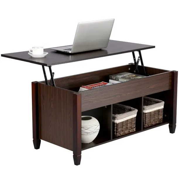 Modern Luxury Multifunctional Design Home Black Furniture Rectangular Solid Wooden Lift Top Tea Coffee Table with Storage Shelf