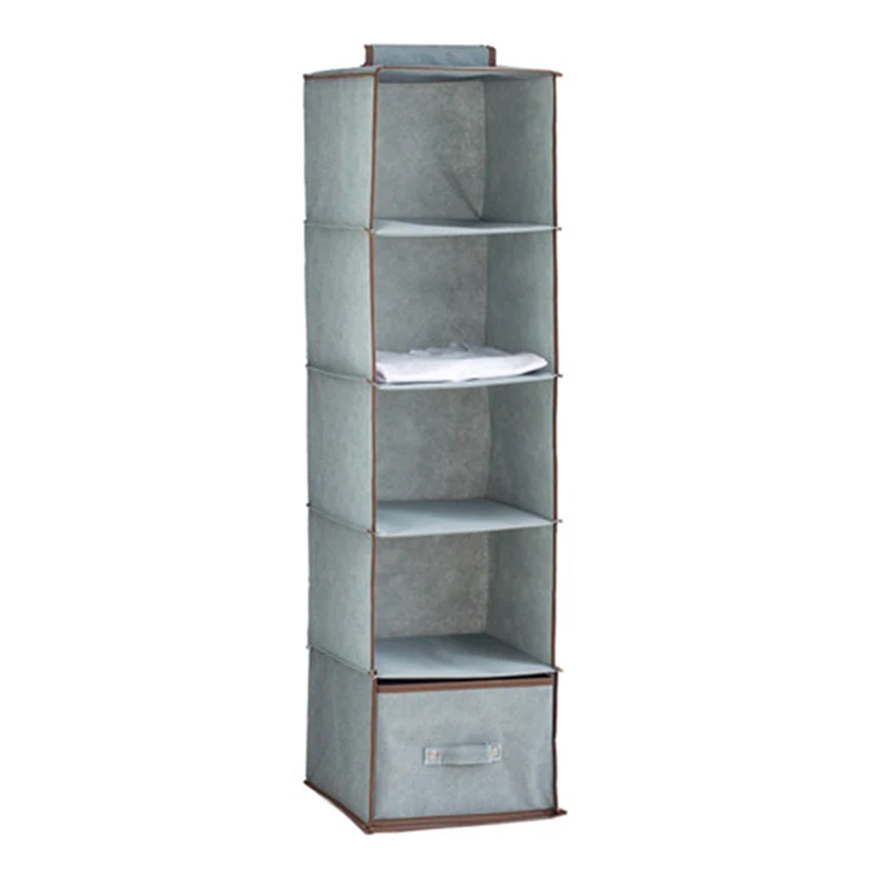 
Multi Purpose 4 Shelves Grey Fabric Clothes Hanging Closet Storage Organizer With Drawers 