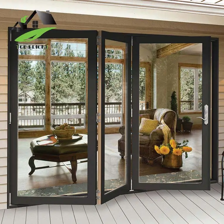 
factory wholesale price modern security glass black aluminum folding door 