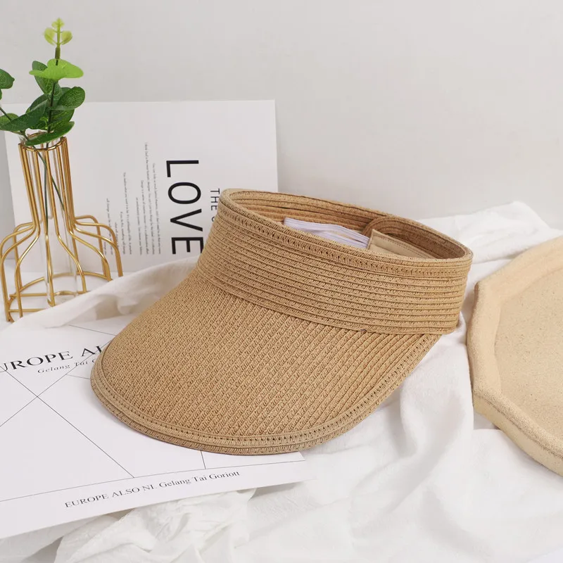 Top open foldable bulk sun paper straw women beach summer hats visor