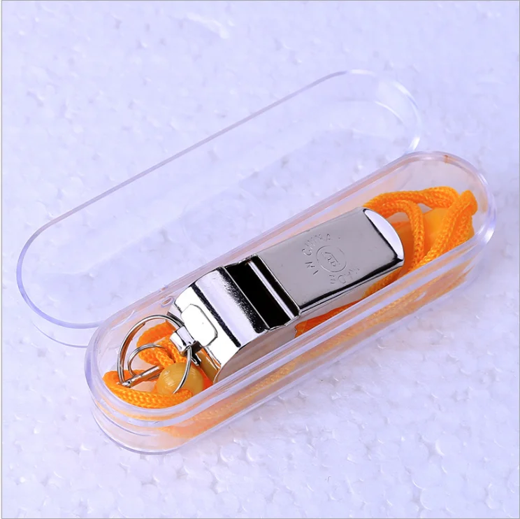 Outdoor Sports loud Sound metal Whistle with Lanyard Emergency Survival Stainless Steel Whistle