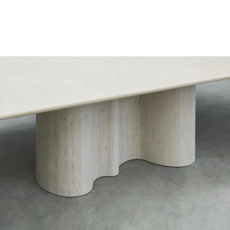 Customized Design Minimalist Natural Stone Dining Room Furniture Oval Myra Beige Limestone Luxury Marble Dining Table Set