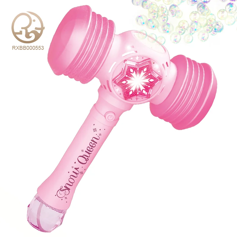 LED Outdoor Party Birthday Toys Automatic Bubble Machine with Whistle Sound Hammer Light Up Bubble wand stick for kids