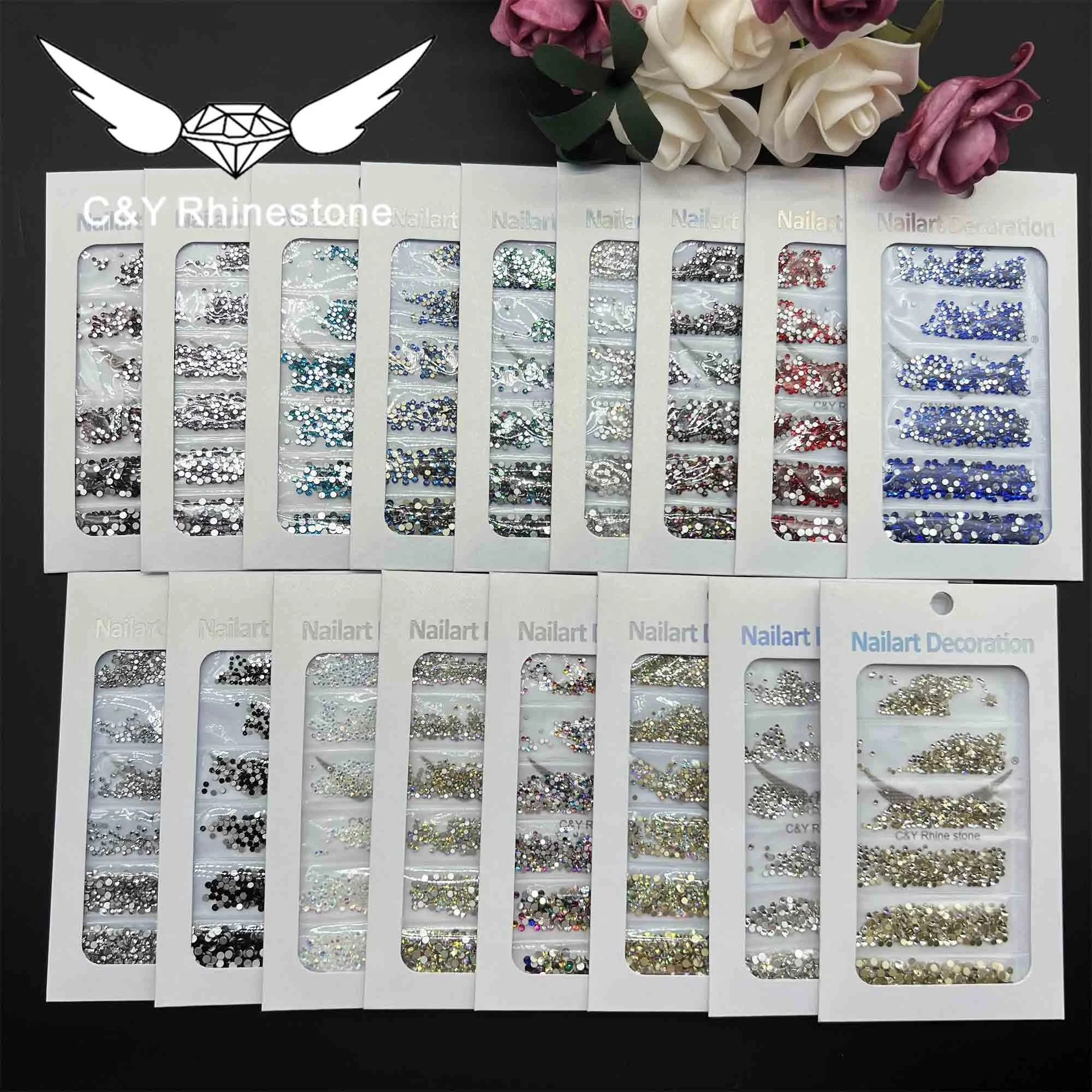 CY Mix Rhinestones For Nails Glass Rhinestones Flat Back Non Hotfix Nail Art Rhinestones Wholesale