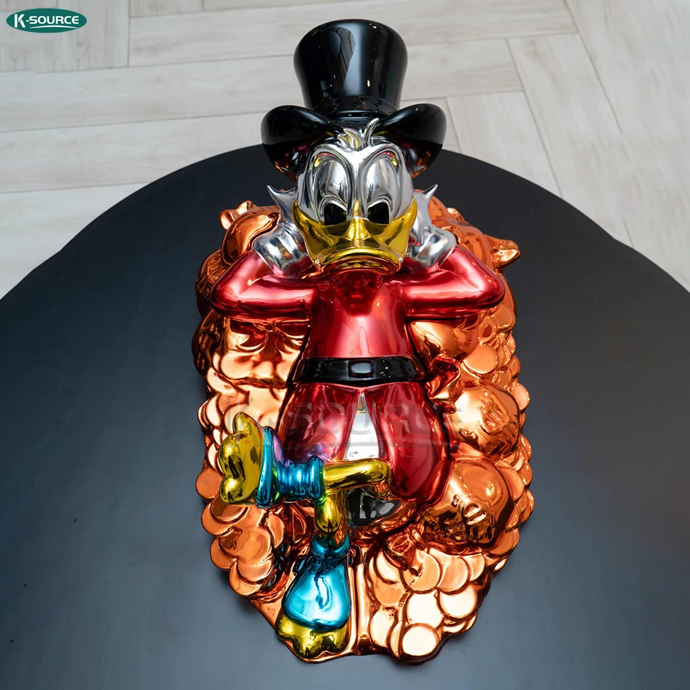 Rich money bag Donald Duck decorative sculpture Fiberglass sculpture Donald Duck resin crafts gallery display