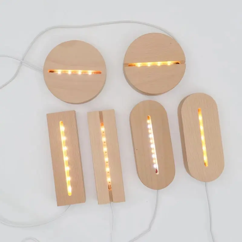 Wholesale Rectangle Oval Round Wood Led Night Light Base Wooden 3d Led Lamp Base For 3d Illusion Night Light