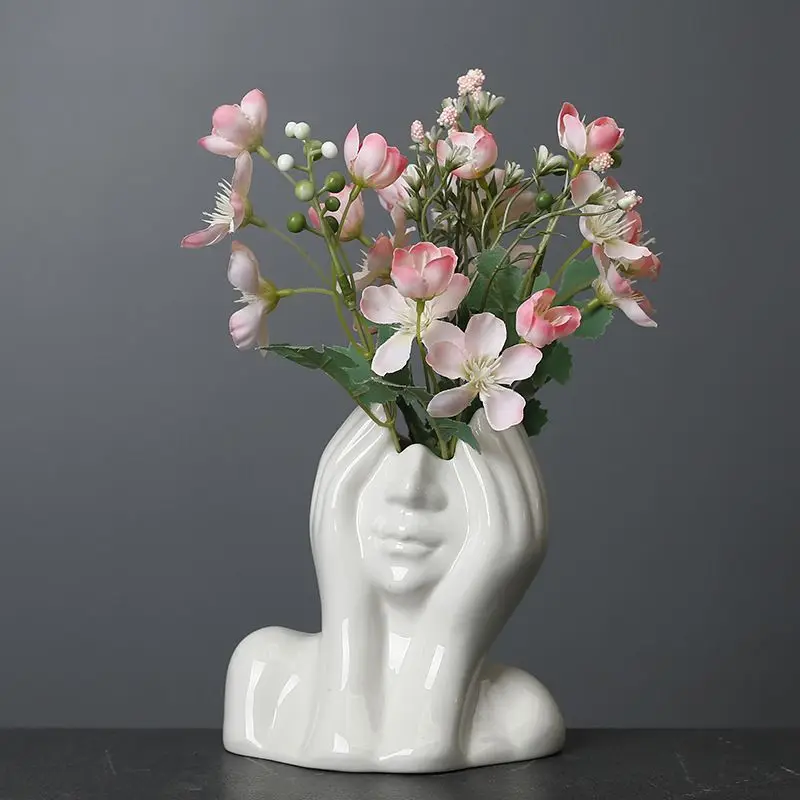 Nordic Style Body Art Ceramic Vase Decoration Crafts Simple Face White Ceramic Flower Pot
