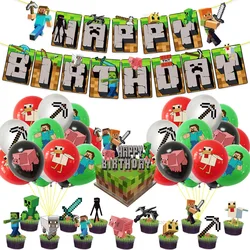 Тематический баннер My world, набор воздушных шаров, пиксельные топперы, игра для украшения дня рождения