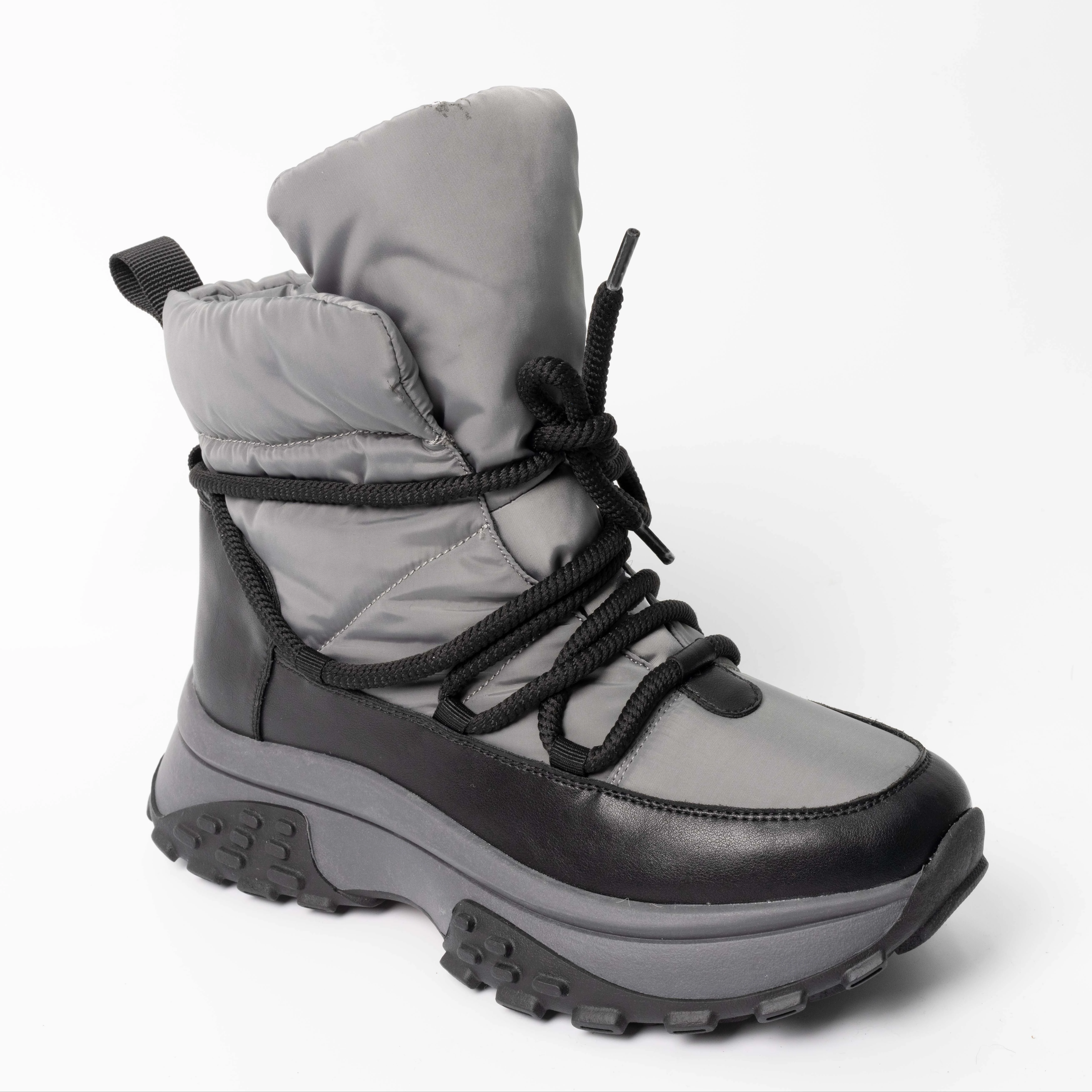 YZY wholesale OEM women black and grey microfiber leather and nylon waterproof casual boots