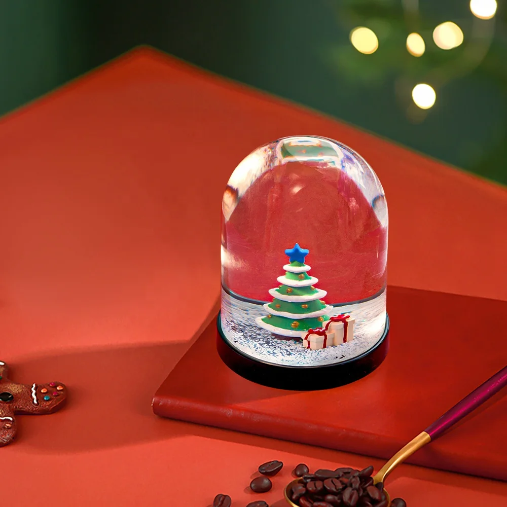 Custom 83 mm Plastic Acrylic Christmas Tree Water Globe Snow Ball Factory OEM Sequin Ornament Souvenir