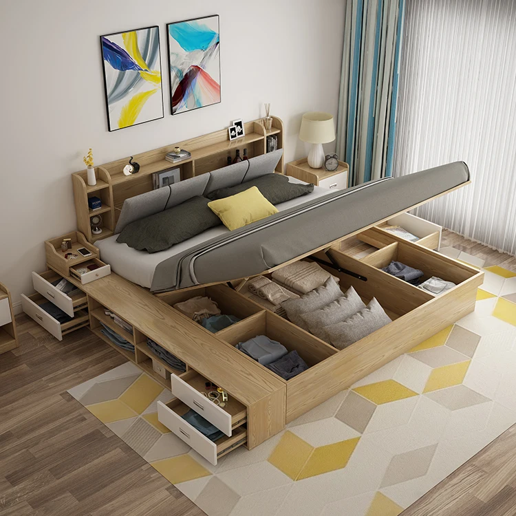 Многофункциональная спальня Nordic Modern Gas Lift High Box Storage Twin Size