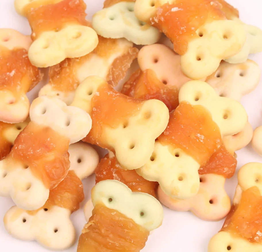  Chicken Wrapped White Bone Shaped Biscuits Food Dog Pet Snack Ttreat