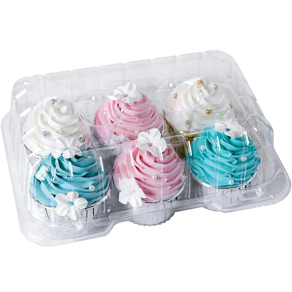 Transparent wholesale PET plastic cupcake  containers Clear Packaging for 12 pack cupcake plastic container for bakery