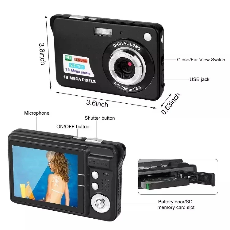 Christmas Gift Digital Camcorder 18 MP Digital Camera Point and Shoot Camera Digital For Kids Teenagers
