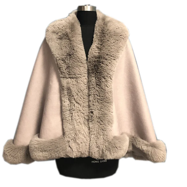 Wholesale Sample Available Super Unique Design Fancy Quality Wool Adult Fleece Fur Winter Ponchos for Women