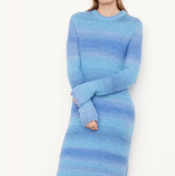 Winter Fashion Design Space Dye Dress Knitwear Sweaters Women Blue Tie Dyed Night Long Maxi Dresses