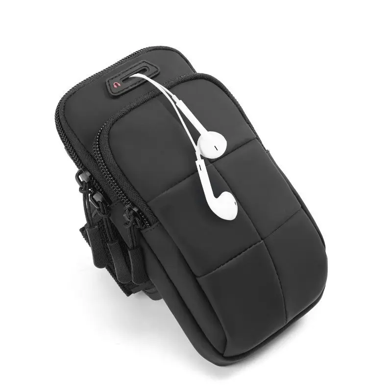 Running Armband Phone Holder MP3 Player Armbands with Earbuds 3 Zipper Pocket Sweatproof Men Women Adjustable Strap Arm Bag