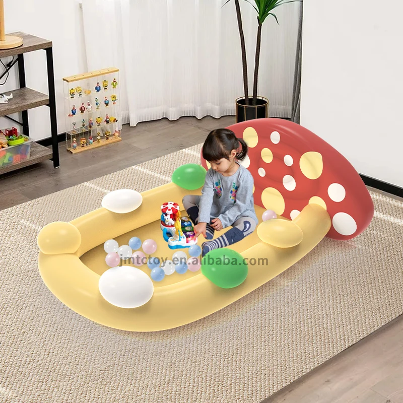 Forest style travel children flocked air mattress Mushroom shaped backrest inflatable bed for kids