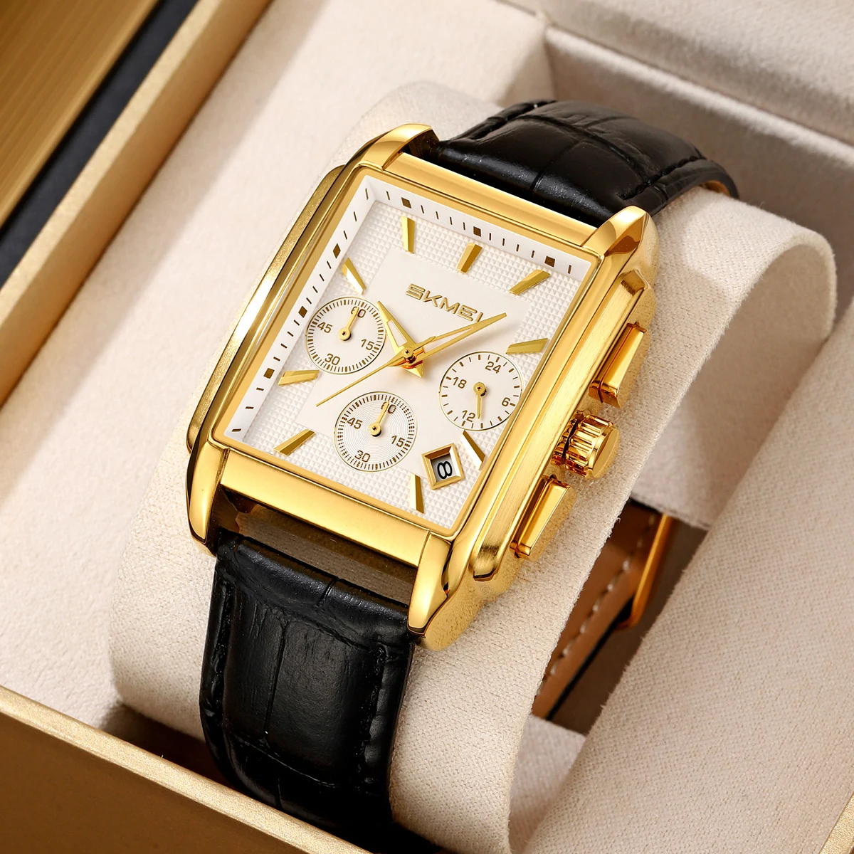 Man Business Commute SKMEI 2339 Stopwatch Function Quartz Wristwatch Leather&Stainless Steel Watch Bands