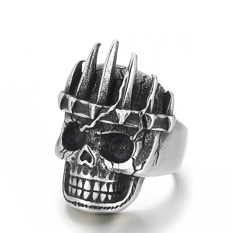 Punk Biker Skull Crown Ring 316L Strainless Steel Vintage Ring Jewelry Gift