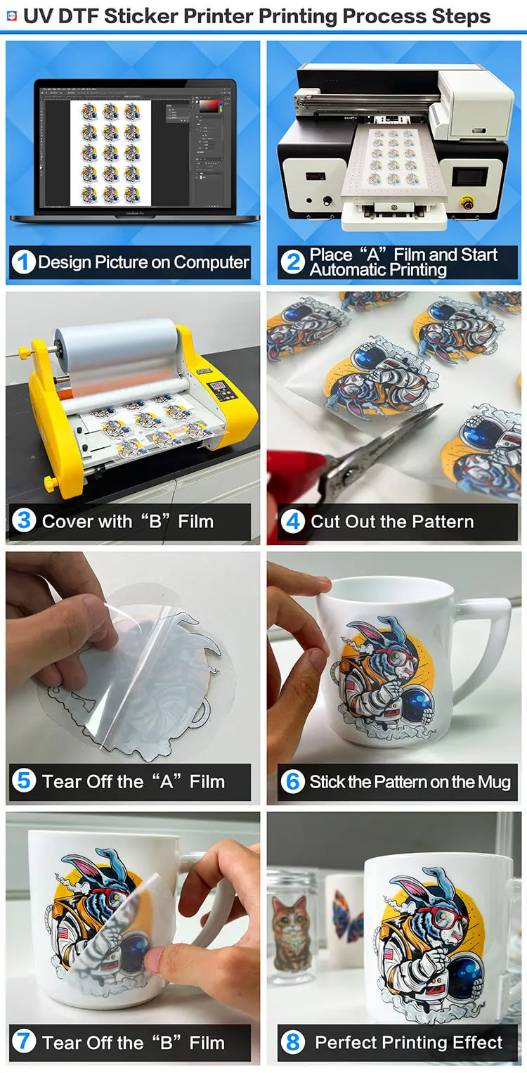 A3 Size RECAI New Product UV DTF Sticker Printer Flatbed Printer with DX8 Heads for Epson