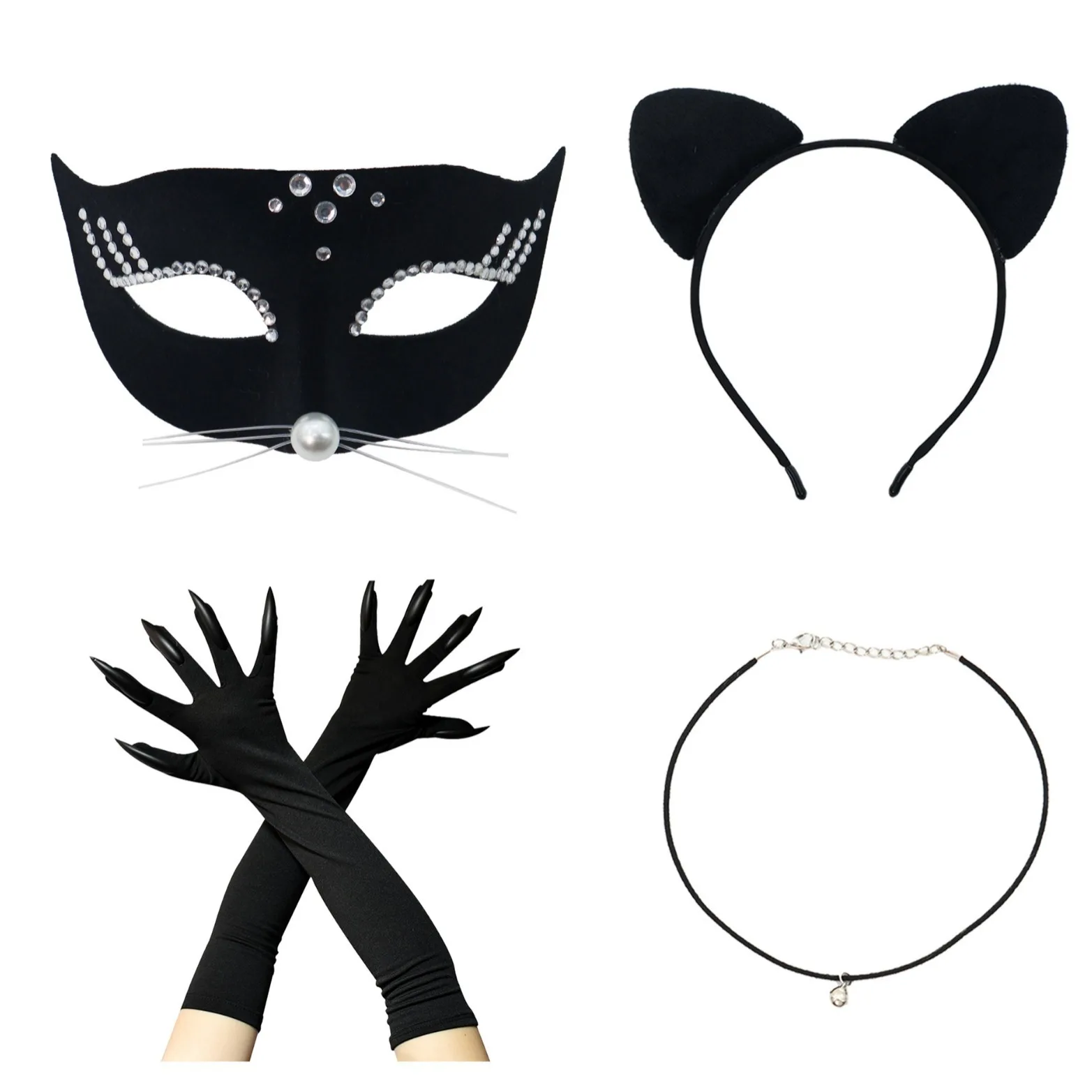 Love Party Halloween half face cat mask set Flocked fox mask Costume party props and accessories